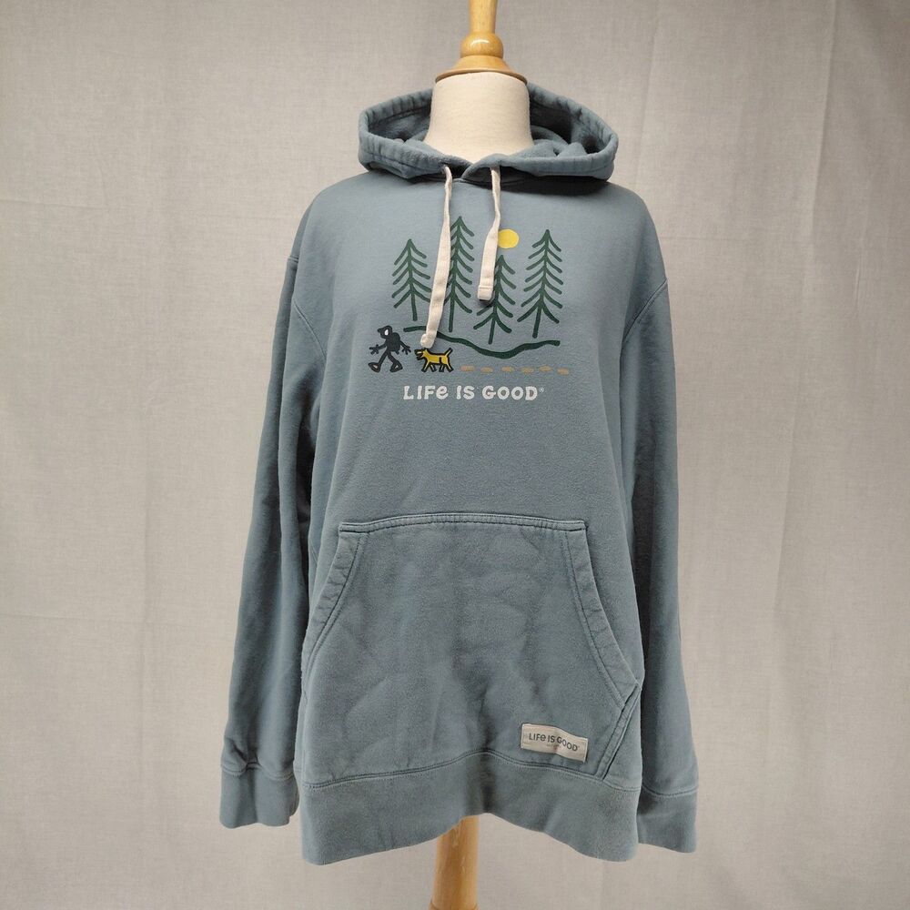 Life is Good Hiking through the Woods Every Wear Hoodie Sweatshirt Lt Blue Sz XL - Picture 3 of 6